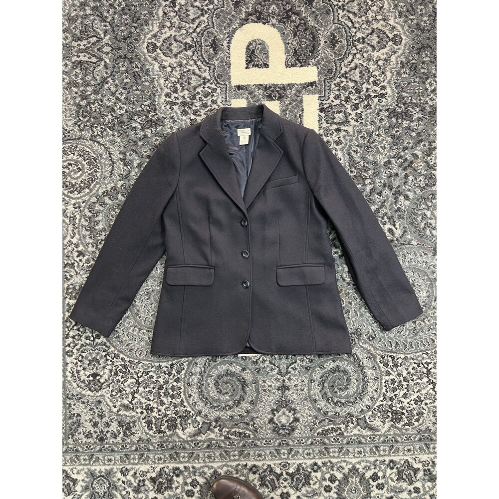 LL Bean Blazer Womens 14 Wool Cashmere Navy Jacket Capsule Minimalist Preppy Vtg
